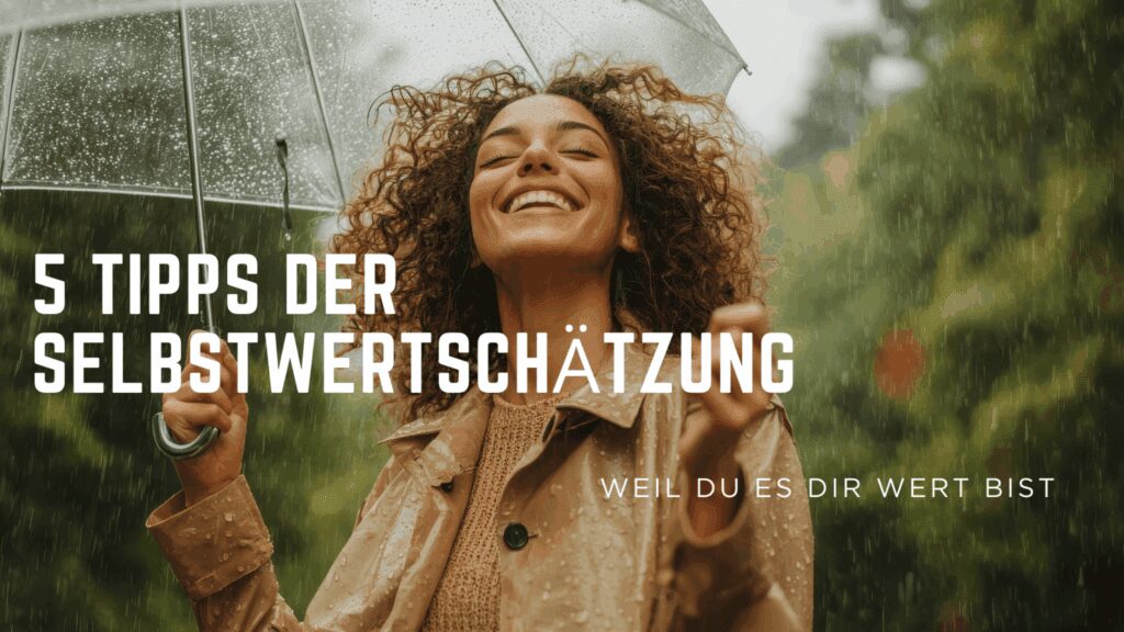 Frau die es sich Wert ist und sich selbst schätzt, voller Freud im Regen
